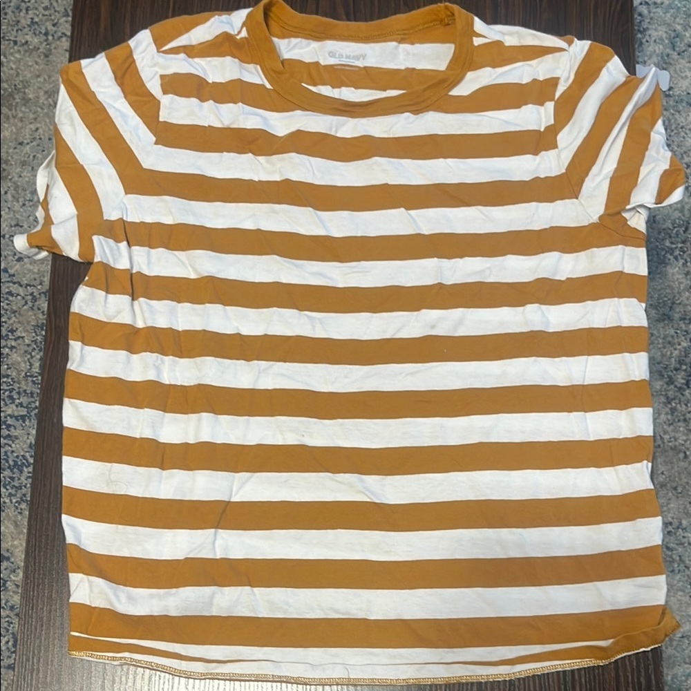 Old Navy Mustard and White Striped Short Sleeve Tee